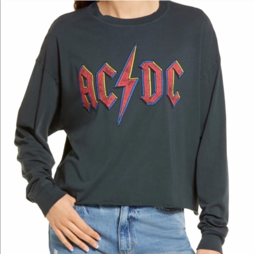 Daydreamer AC/DC Graphic Crop Band Long Sleeve Top
